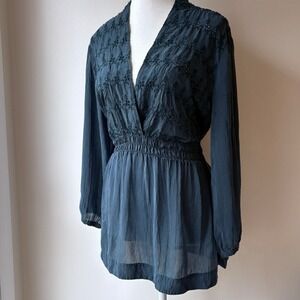 J Jill Babydoll Eyelet Top Medium Blue Boho Hippie